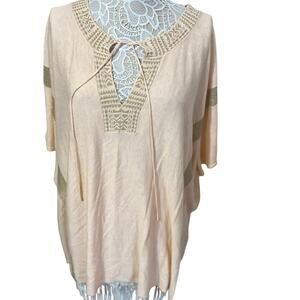 Soft Surroundings Peach & Gold Spring Knit Top- Boho Style- Womens Size L/XL